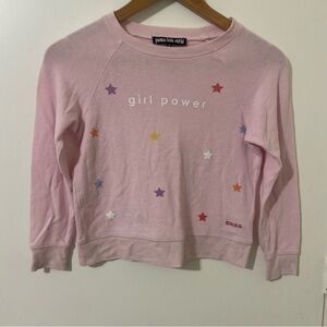 Peace Love World Girls Pink Girl Power Sweatshirt with Stars